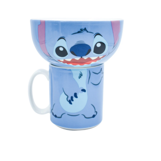 Juego De Taza 180ml Y Tazón De Porcelana Disney Stitch Nuevo